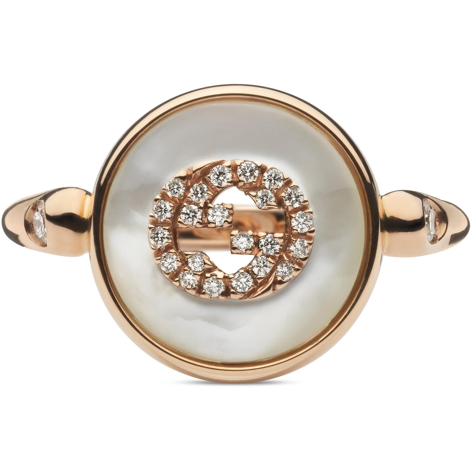 Gucci - YBC786764001 - Interlocking Ring in pink gold, mop, diamond, gg pavé