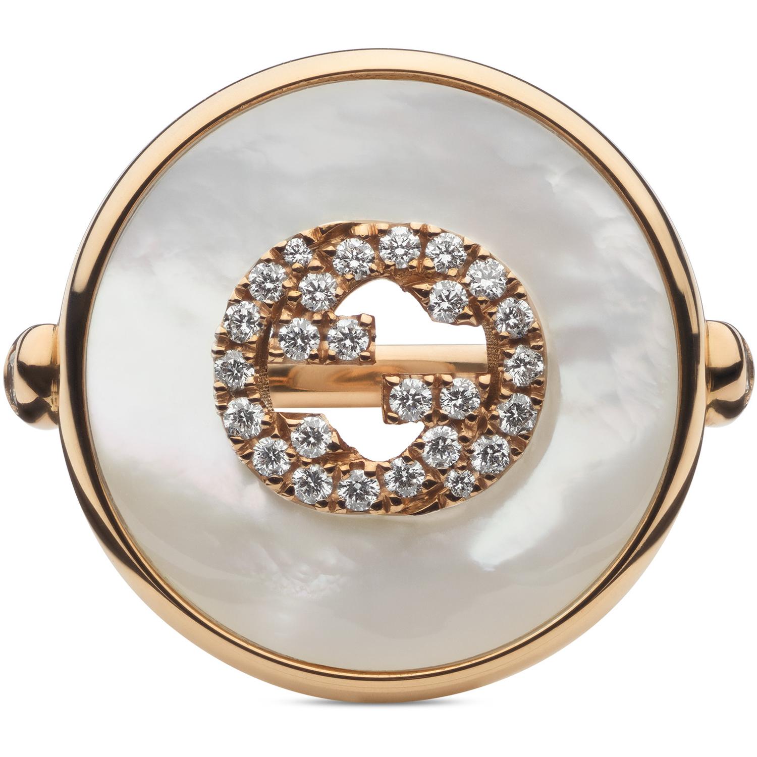 Gucci - YBC786765001 - Interlocking Ring in pink gold, mop, diamonds, gg pavé