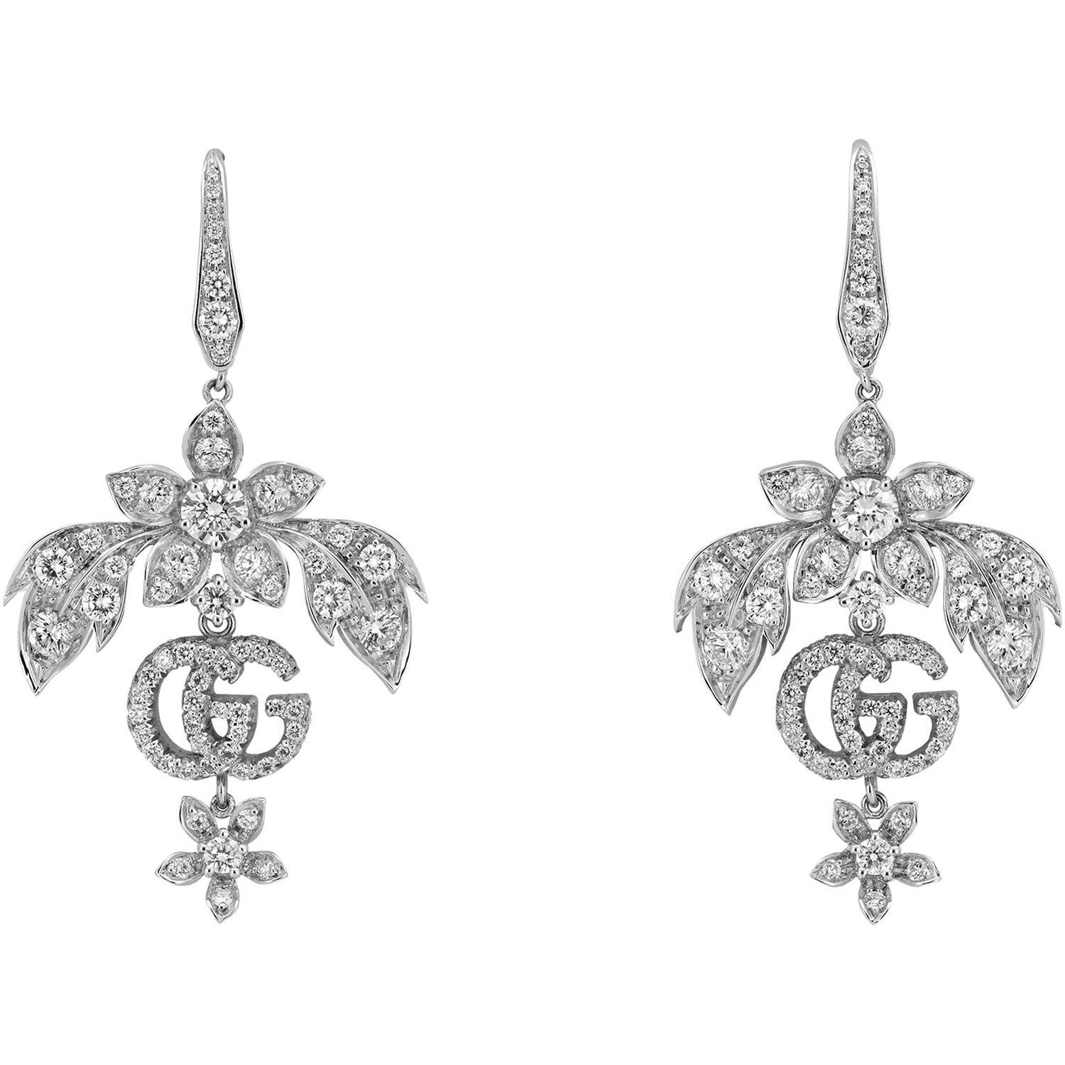 Gucci - YBD581840001 - Flora earrings in 18k white gold and diamonds