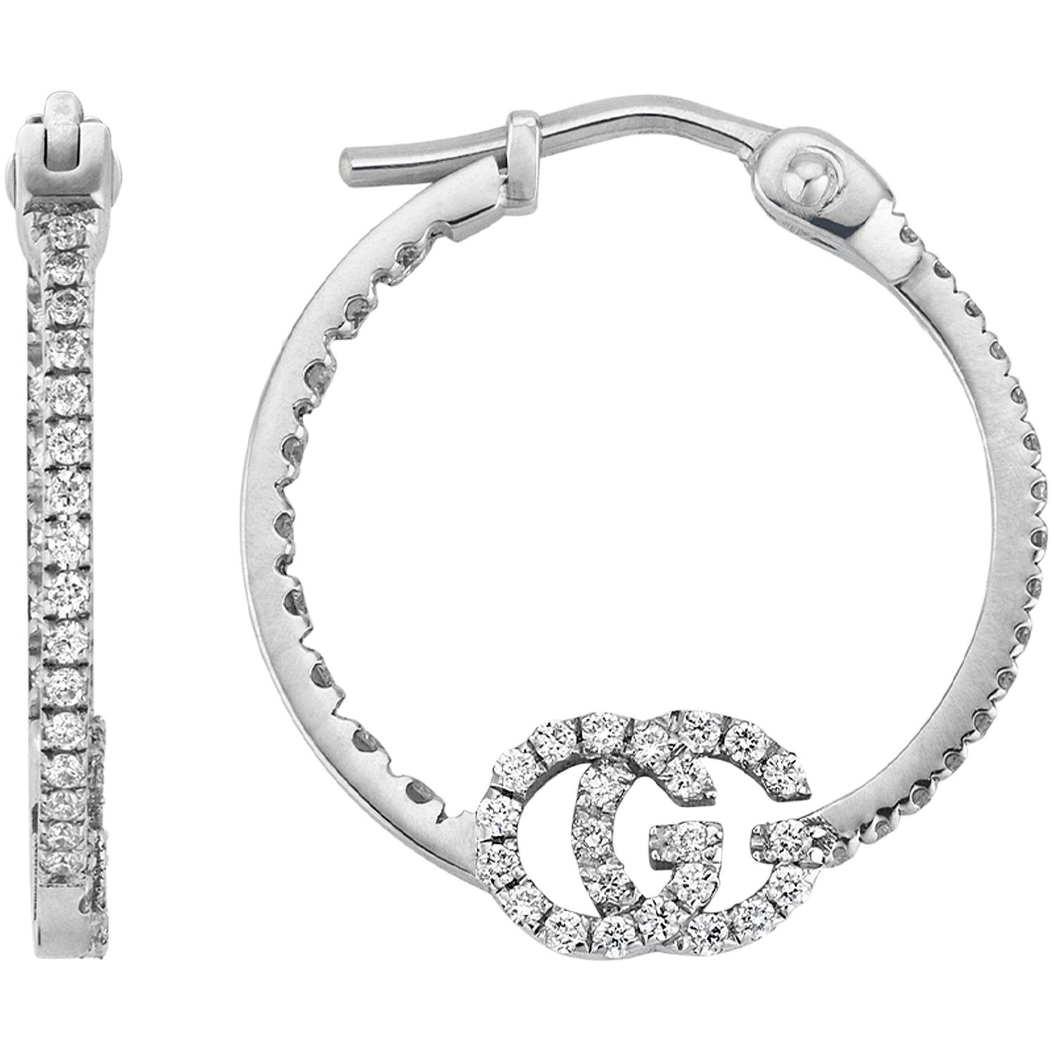 Gucci - YBD581982001 - GG Running hoop earrings in 18k white gold and diamonds