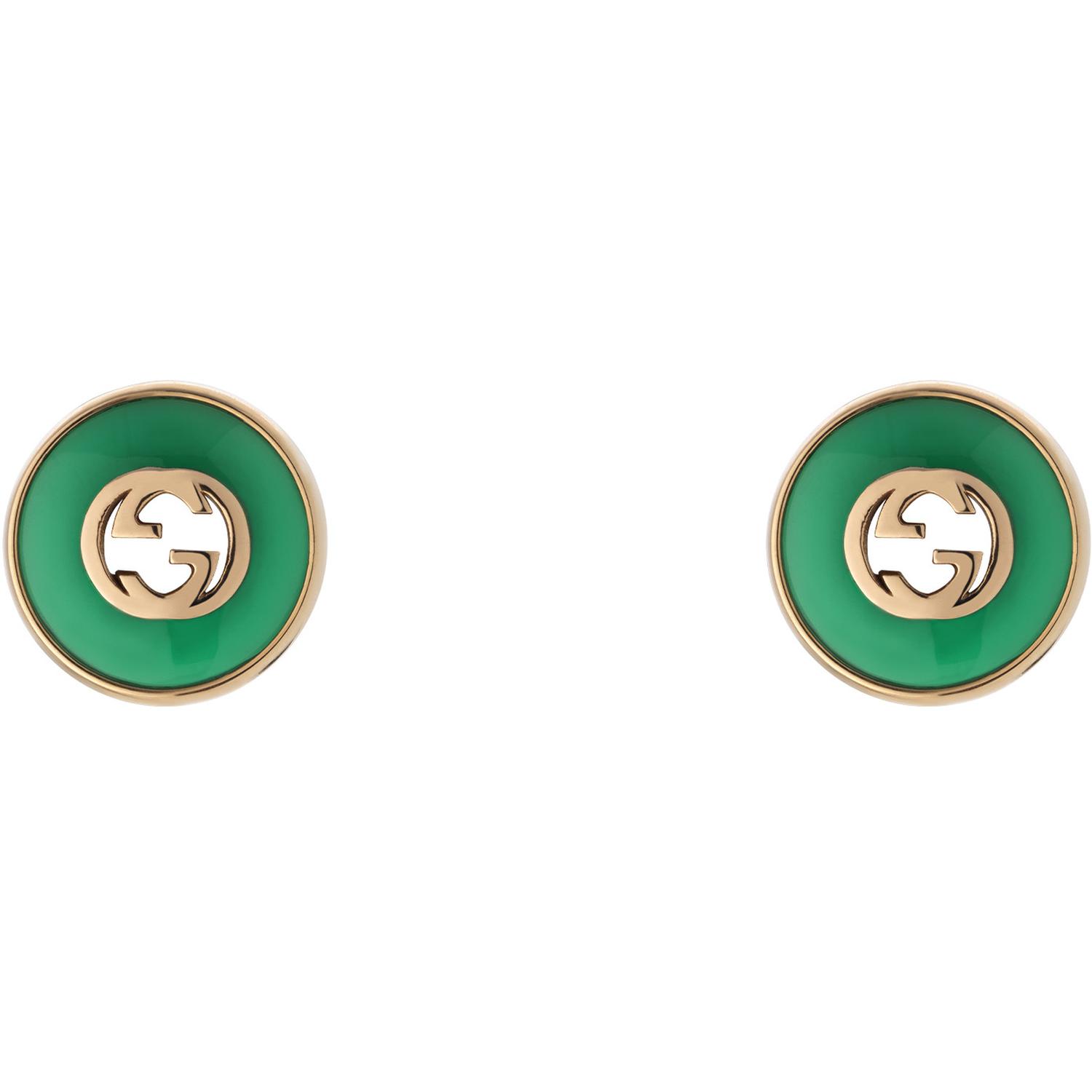 Gucci - YBD786554002 - Interlocking Stud earrings in pink gold and green agate