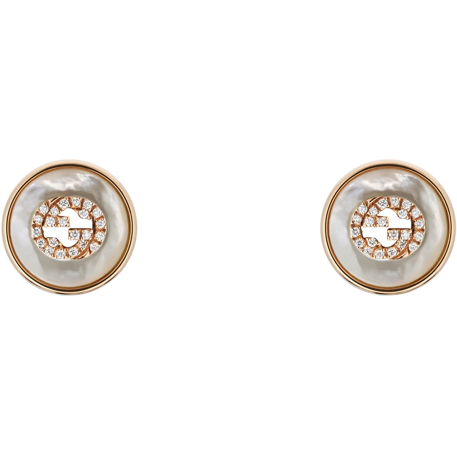 Gucci - YBD786746001 - Interlocking Stud earrings in pink gold, mop, diamond, GG pavé