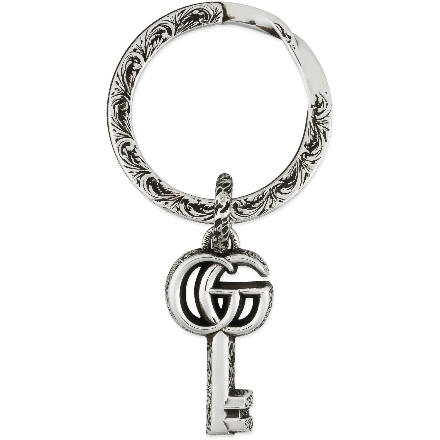 Gucci - YBF627765001 - GG Marmont Key ring in aged sterling silver with key and Double G details