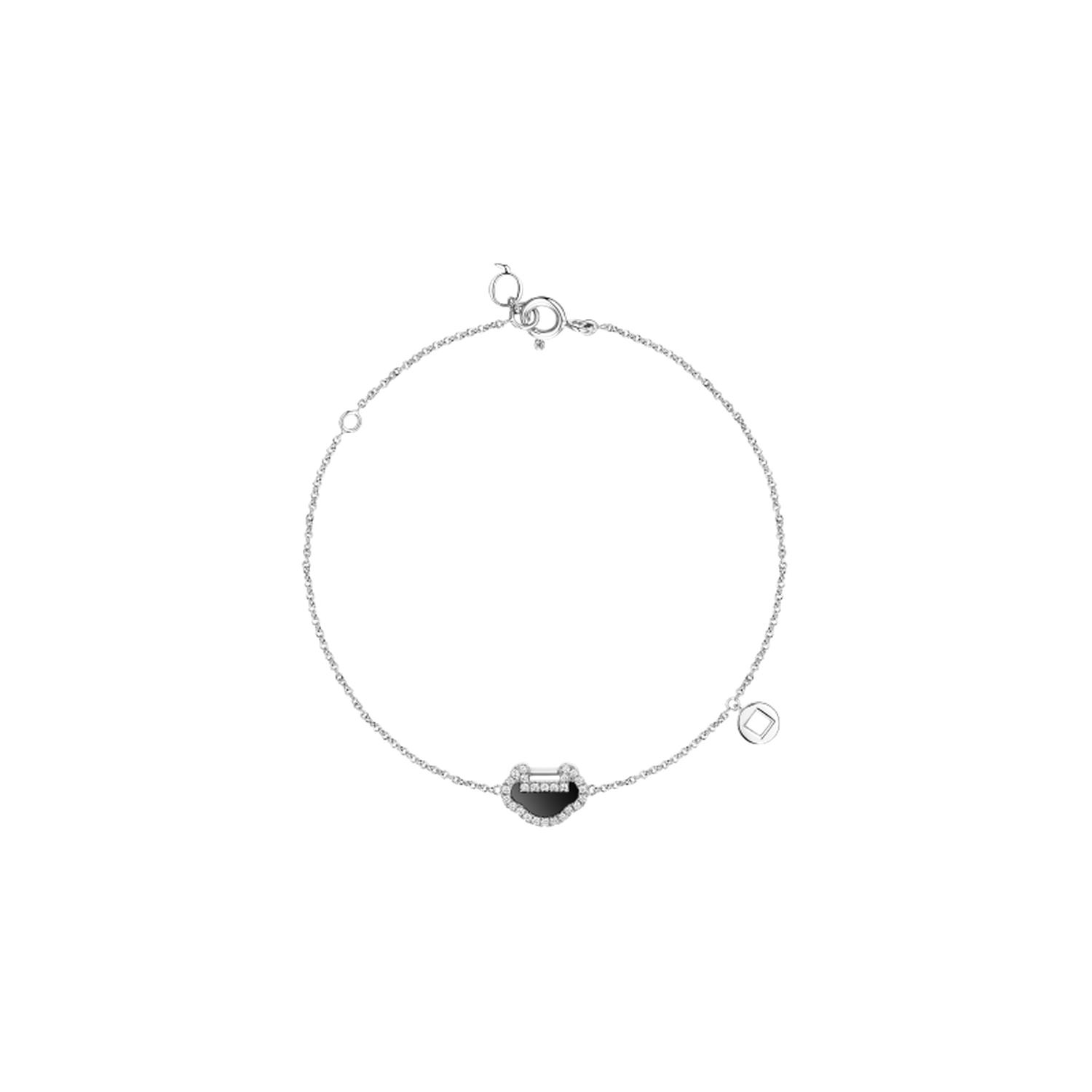 Qeelin - YY-BR0002D-WGDON - PETITE YU YI BRACELET IN WHITE GOLD WITH DIAMONDS AND ONYX