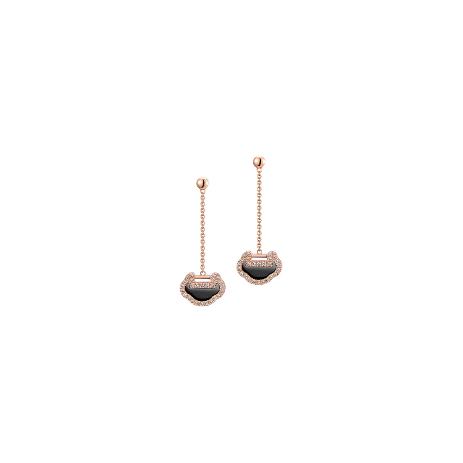 Qeelin - YY-ER0002A-RGDON - YU YI PETITE EARRINGS IN ROSE GOLD WITH DIAMONDS AND ONYX