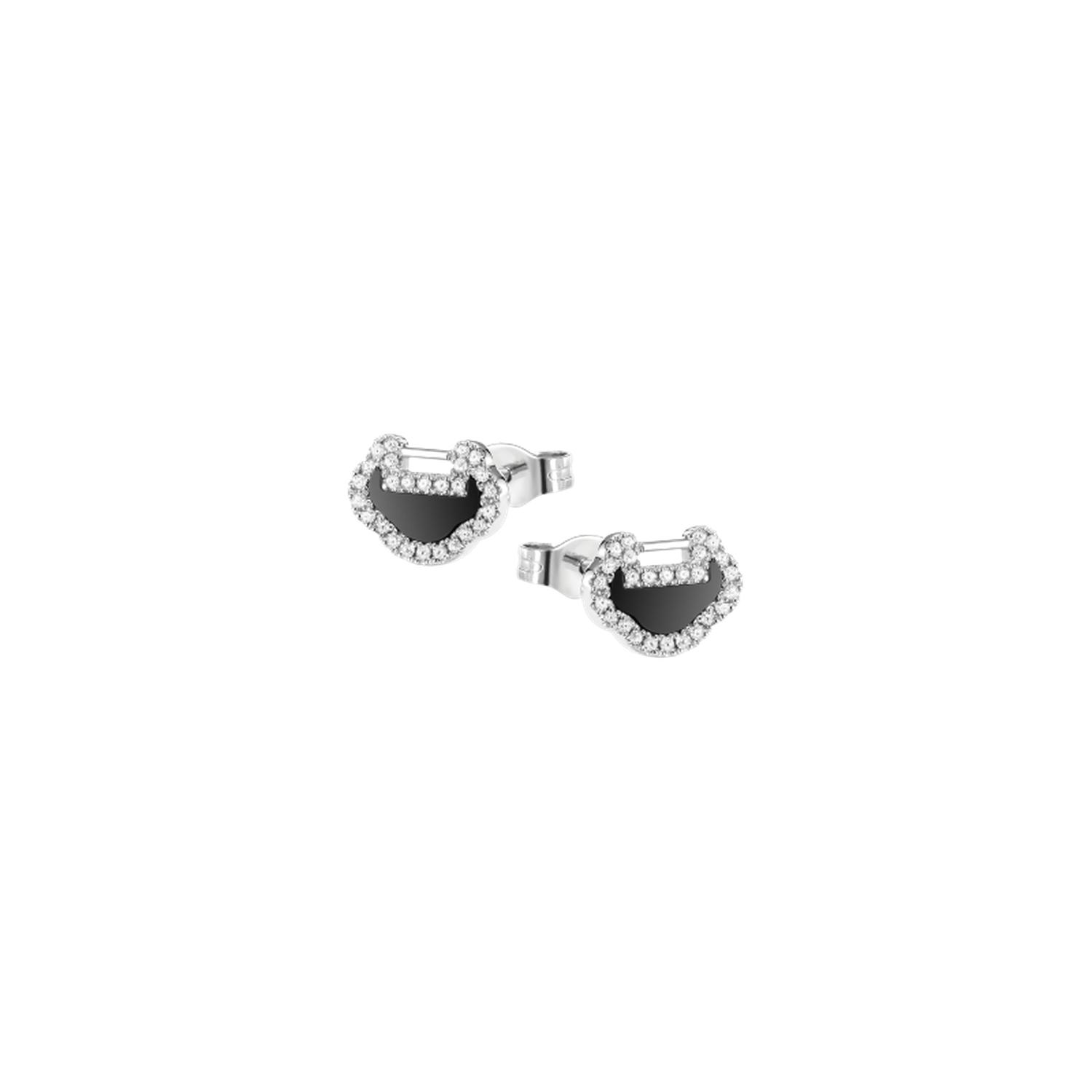 Qeelin - YY-ERSD0002B-WGDON - YU YI PETITE EARRINGS IN WHITE GOLD WITH DIAMONDS AND ONYX