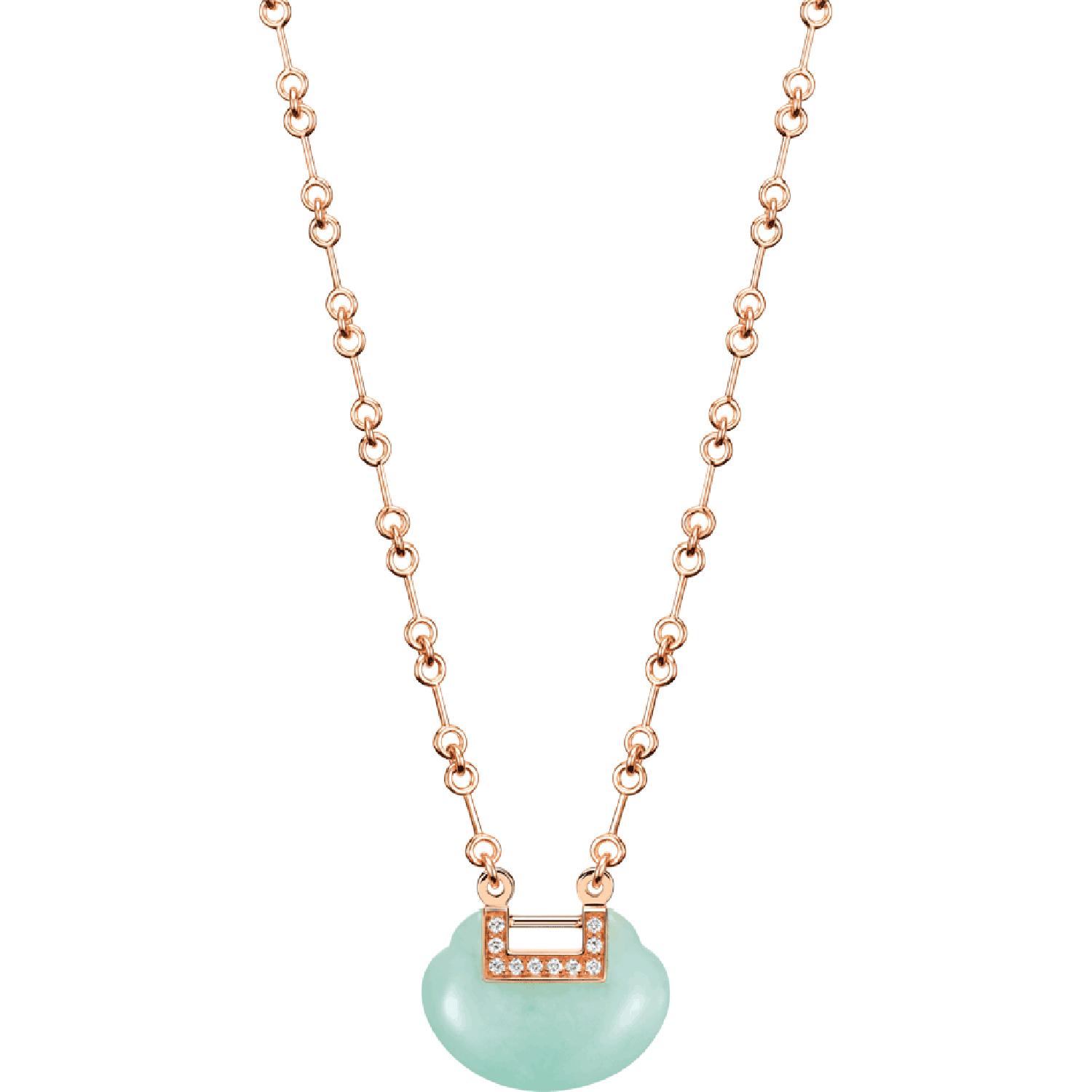 Qeelin - YYN30AQRGJE - Yu Yi Small Necklace in 18K Rose Gold with Diamonds and Jadeite