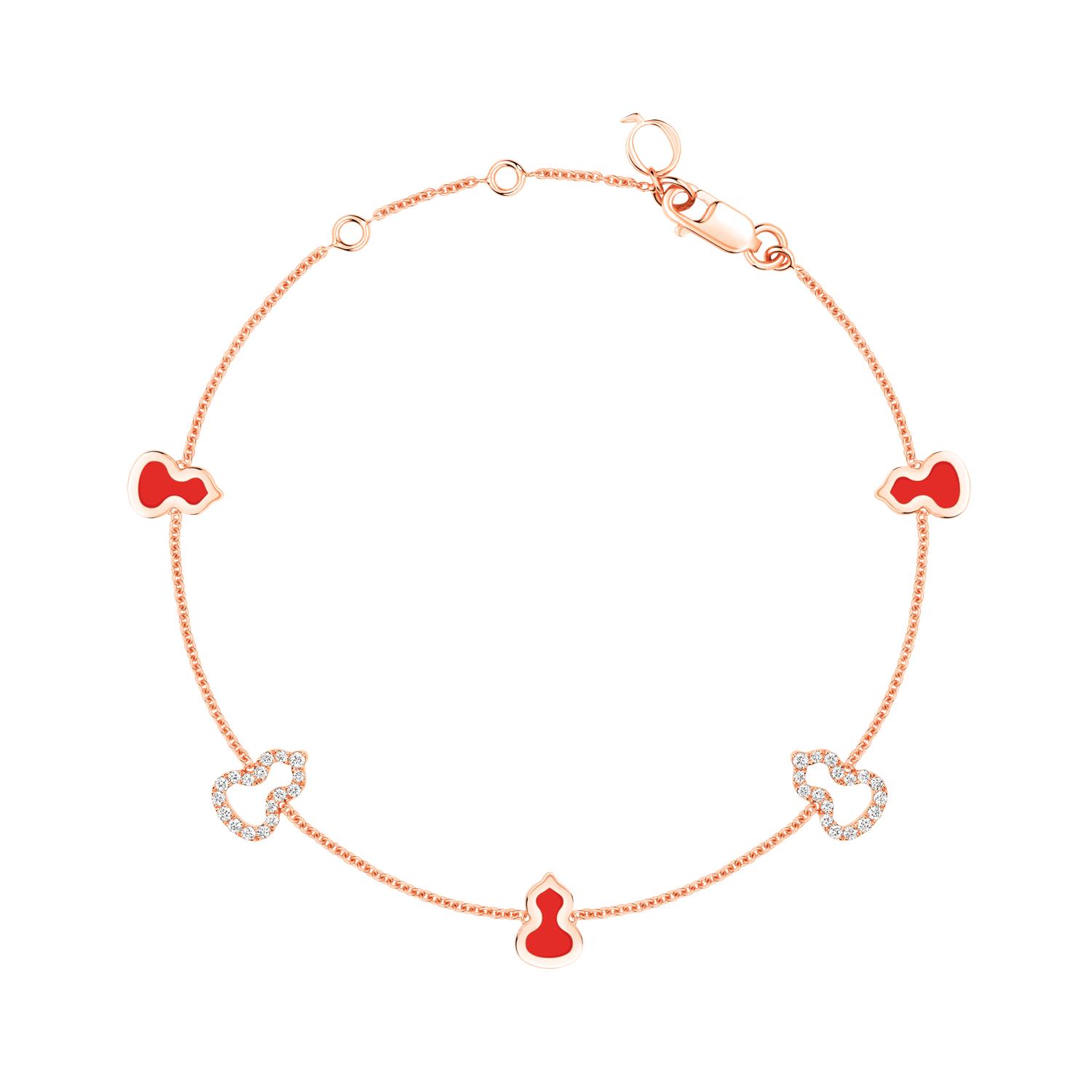 QEELIN - WUB07ANRGRE - Wulu 18K rose gold sautoir bracelet with diamonds and red enamel