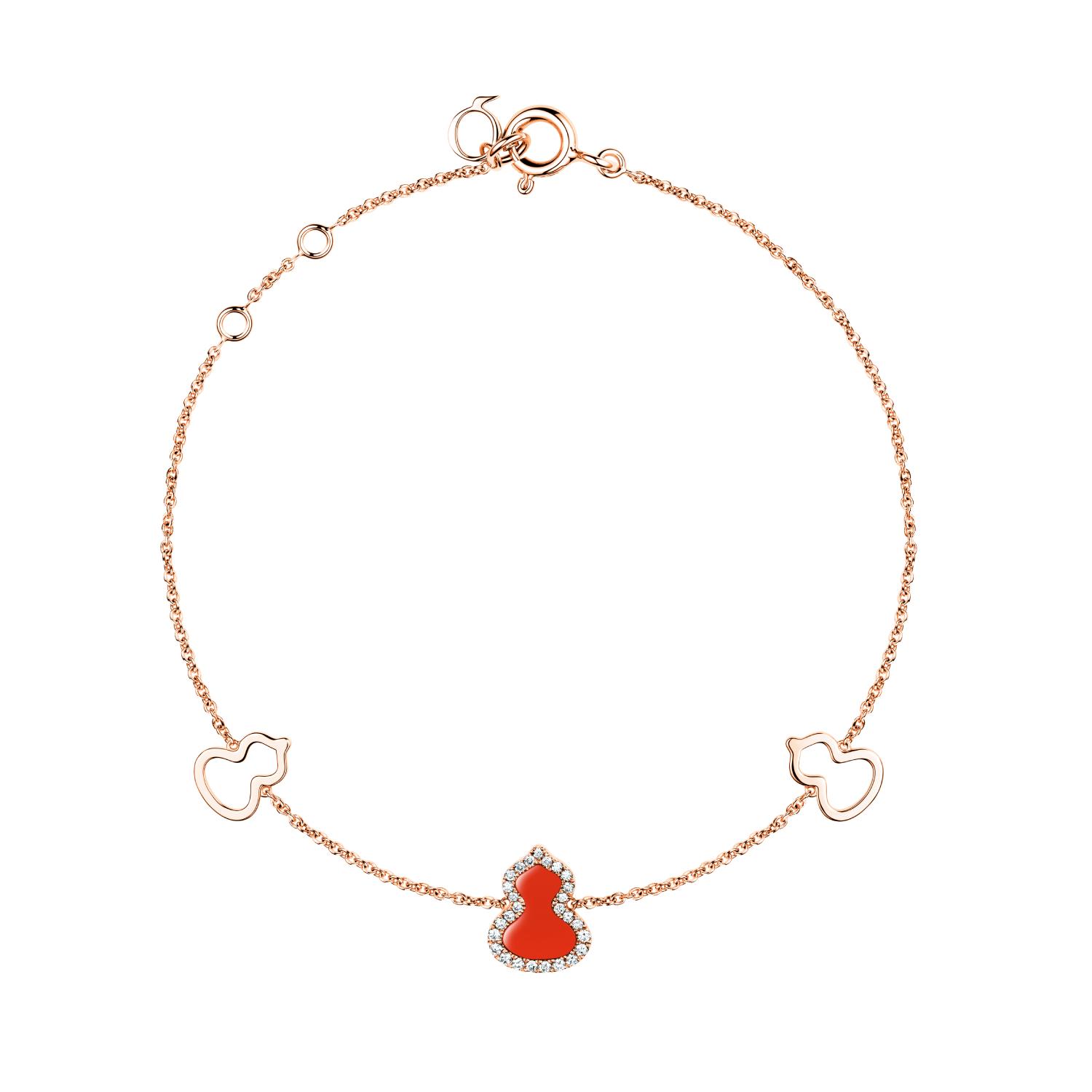 QEELIN - WUBPT1BRGRA - Petite Wulu bracelet in 18k red gold with diamonds and red agate