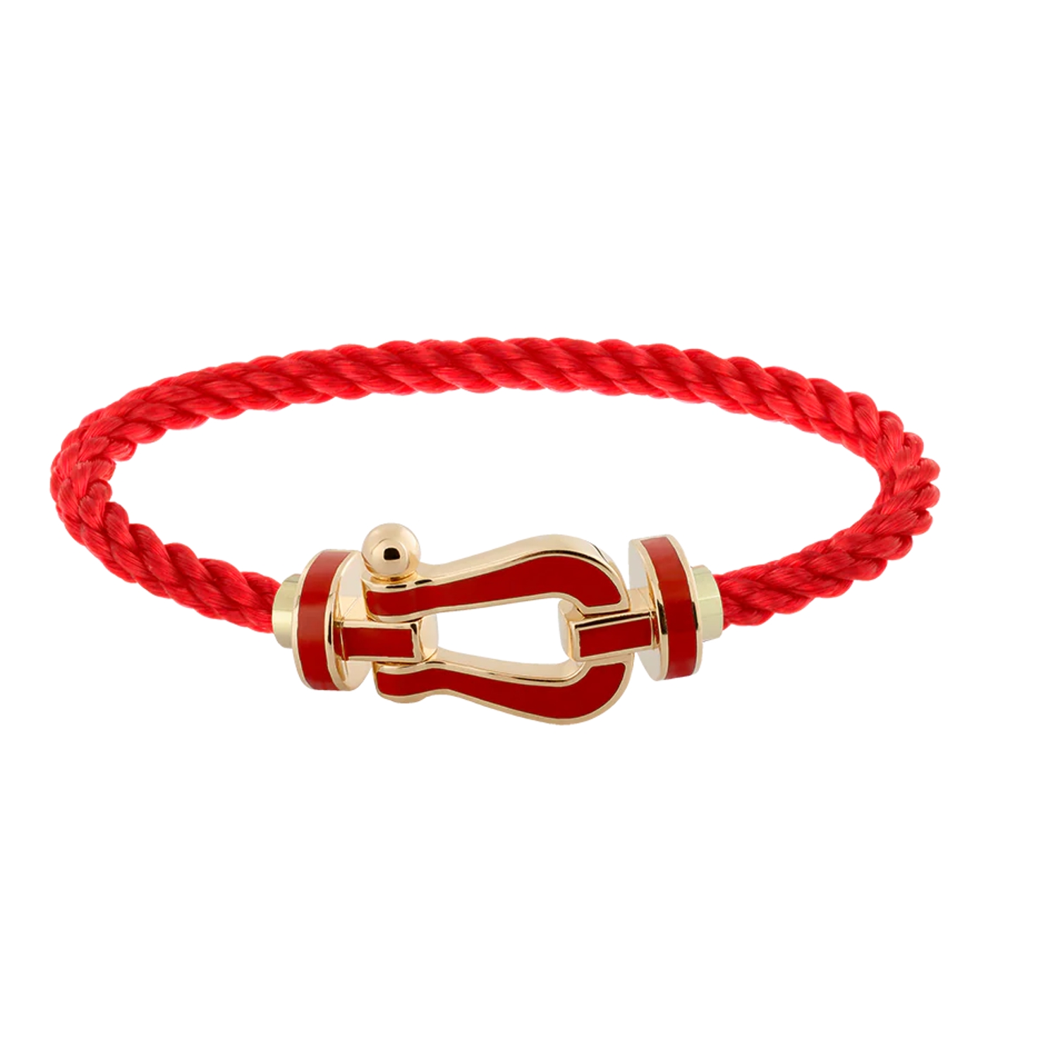 FRED - 0B0046 - Force 10 yellow gold bracelet with red lacquered buckle and red rope cord (l)