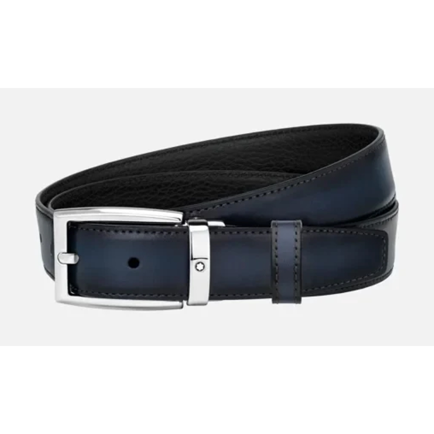 MONT BLANC - 123899 - Montblanc Reversible Leather Belt Black/Blue 30mm Rectangular Buckle