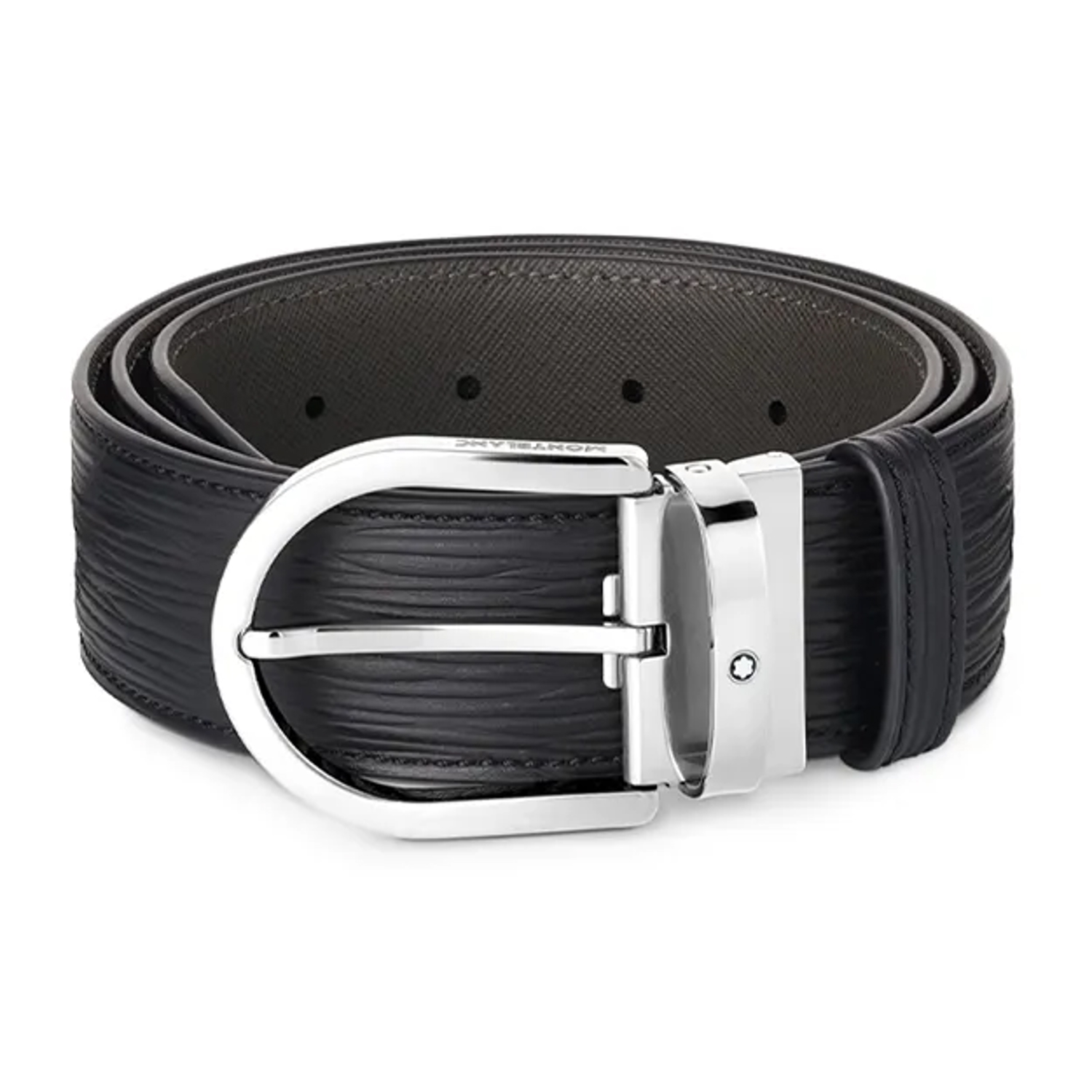 MONT BLANC - 131172 - Black Leather Belt with Horseshoe Buckle