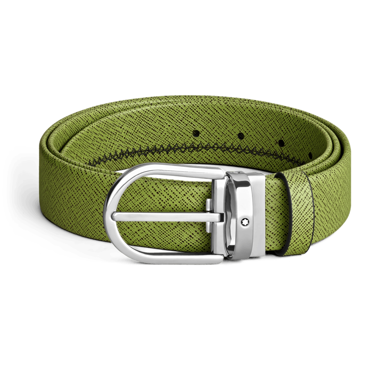 MONT BLANC - 199636 - Lime green leather belt with horseshoe buckle