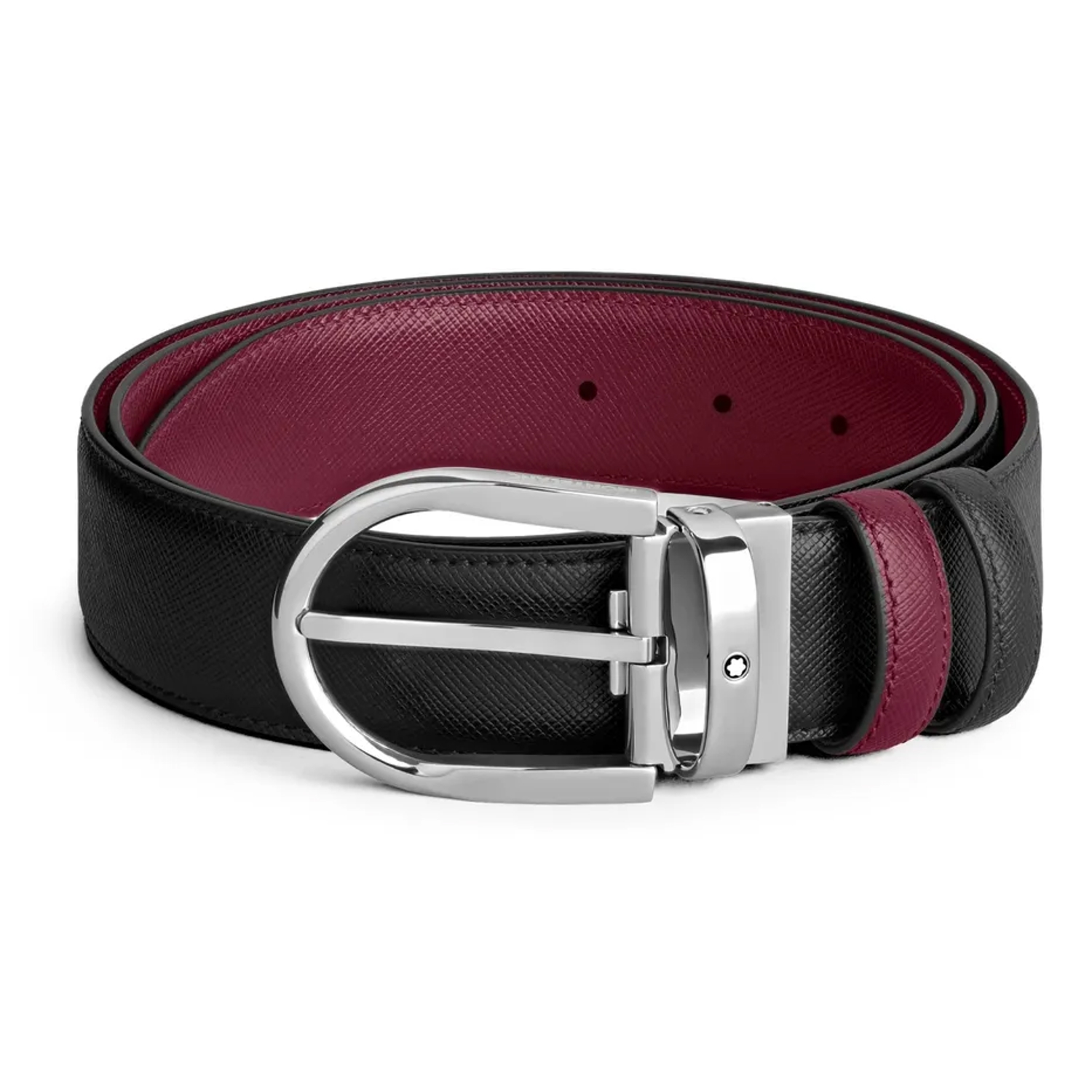 MONT BLANC - 199638 - 35mm Reversible Black/Cassis Leather Belt with Horseshoe Buckle