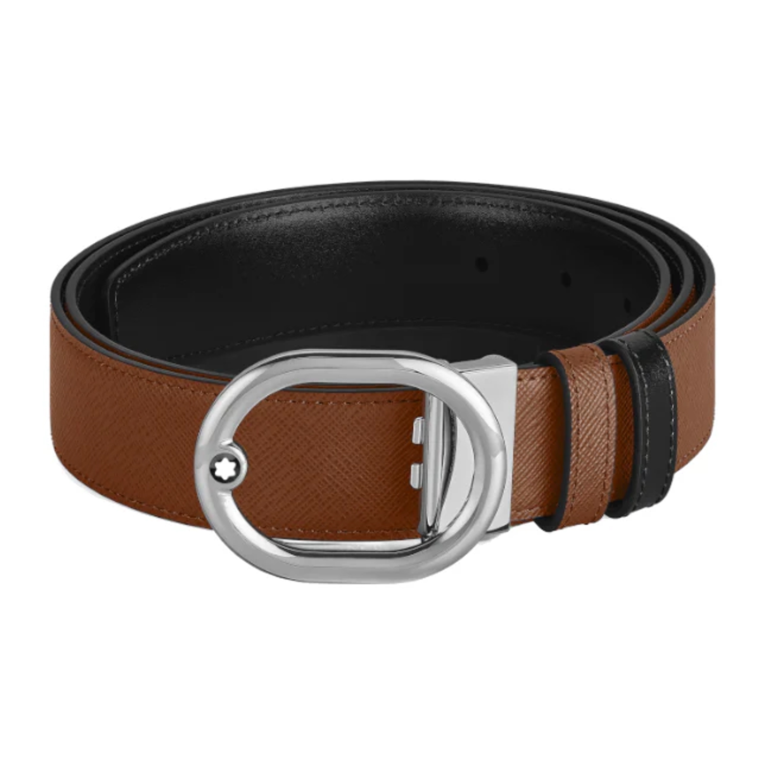MONT BLANC - 199661 - Reversible belt with 35mm oval buckle in brown/black leather