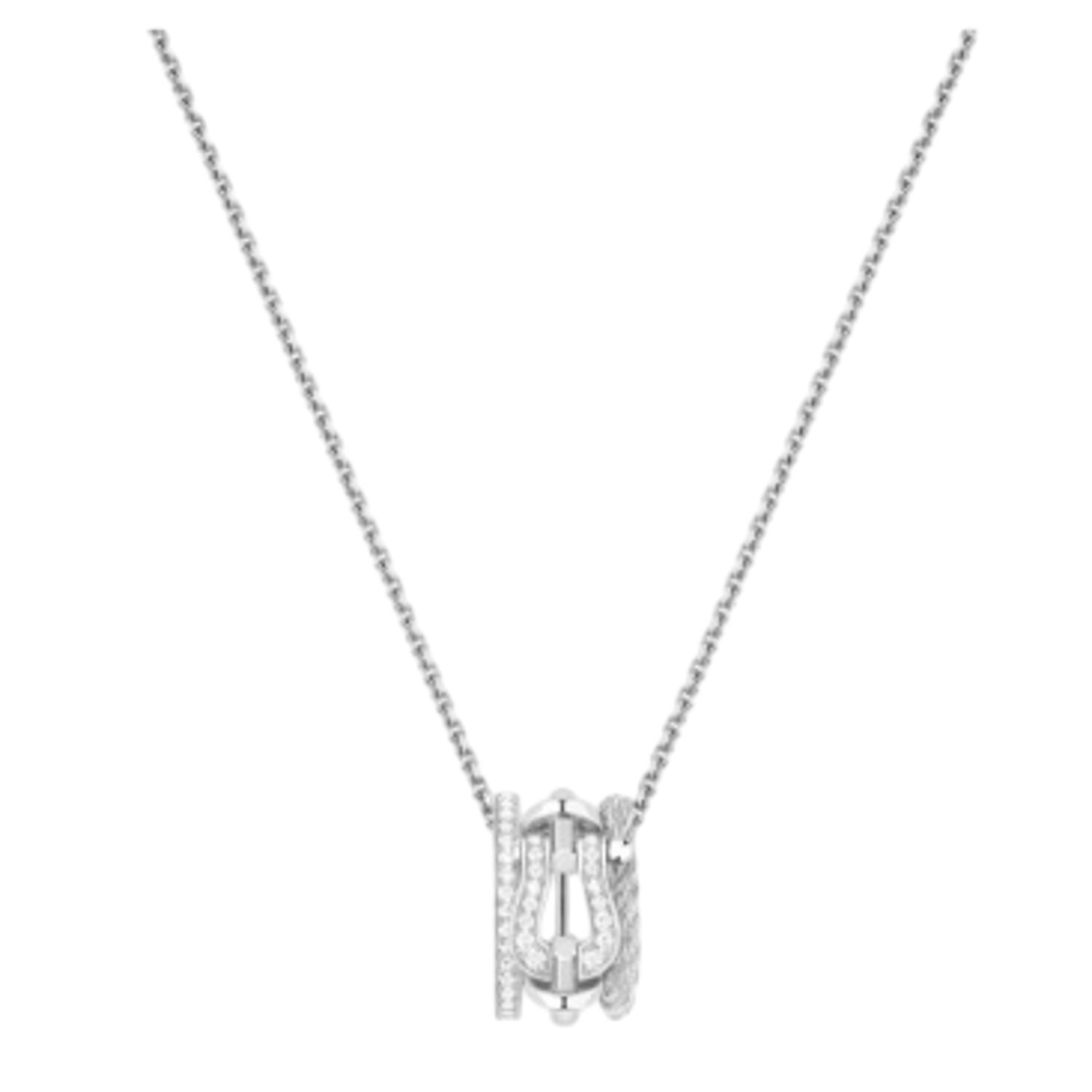 FRED - 3B0313 - Force 10 Rise Necklace in 18k White Gold with Semi-Paved Diamonds
