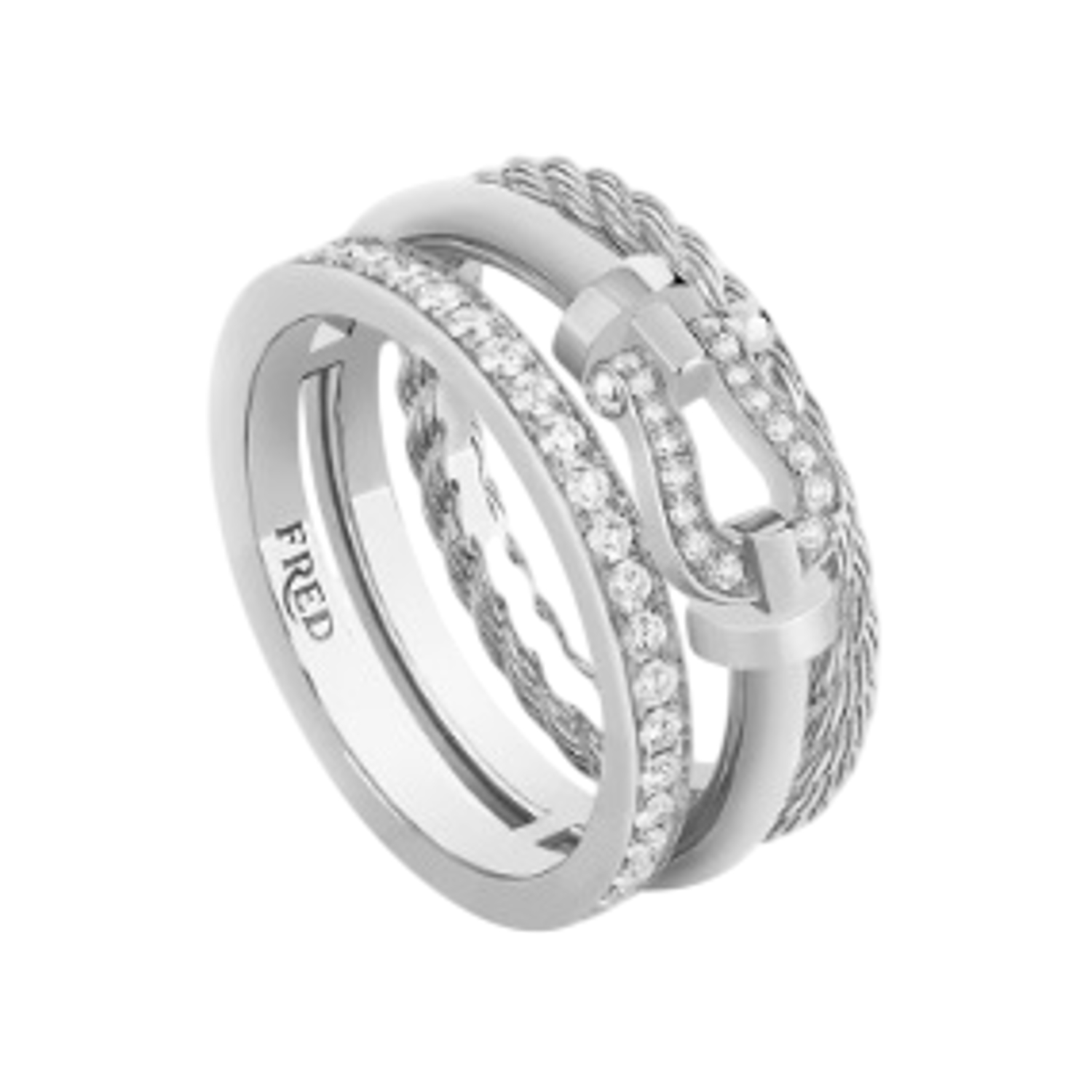 FRED - 4B1021 - Force 10 Rise ring in 18k white gold with semi-paved diamonds