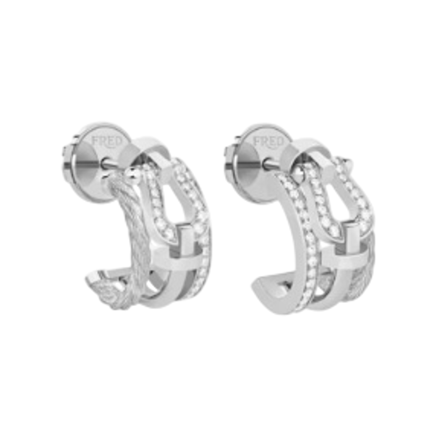 FRED - 8B0342 - Force 10 Rise earrings, small model, 18k white gold, semi-paved with diamonds