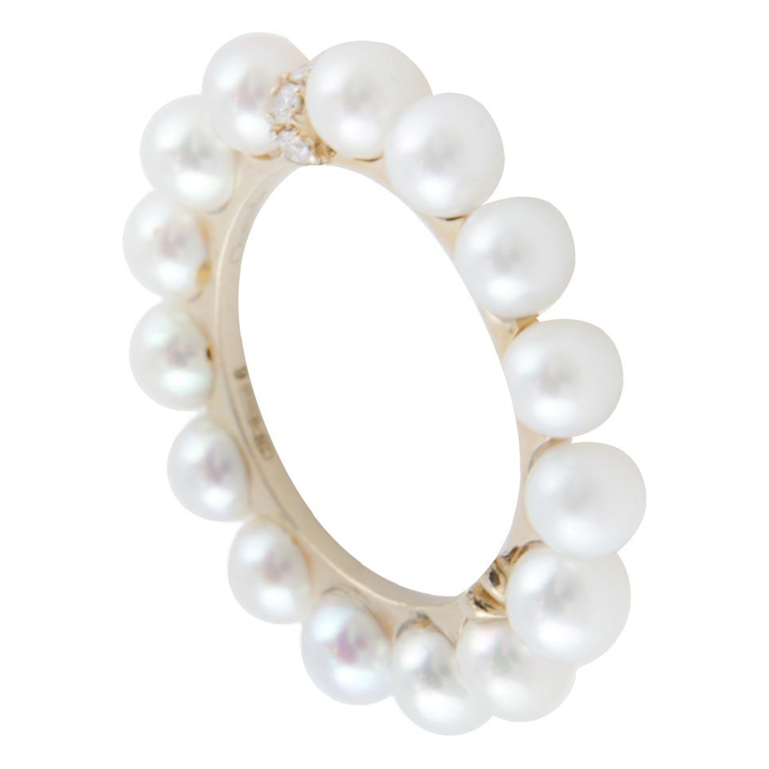 CHANTECLER - C.34927 - Cherie gold ring with pearl spheres and 0.07 ct diamonds, size L