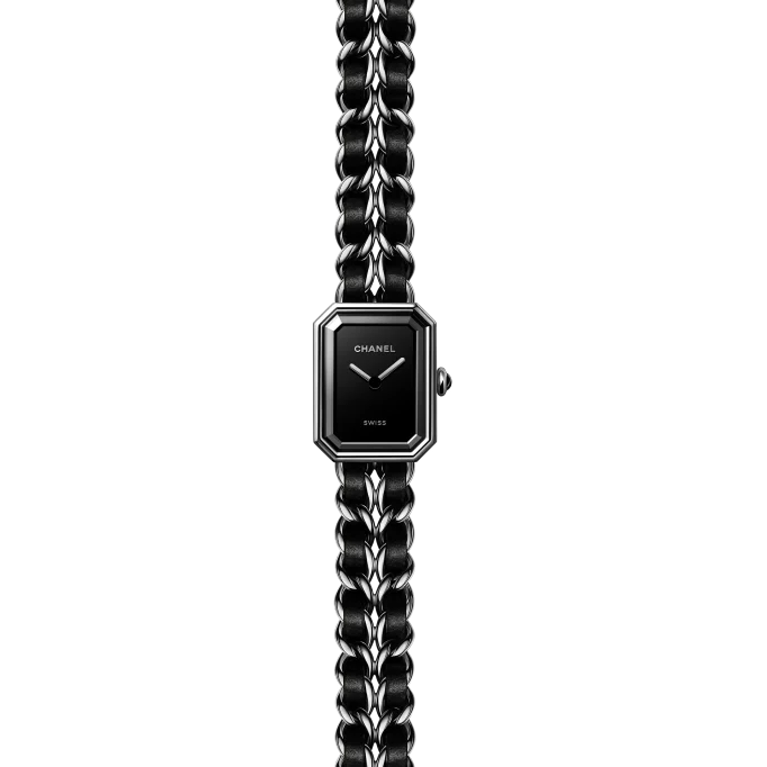 CHANEL - H10446-S - Steel and black leather, black lacquered dial