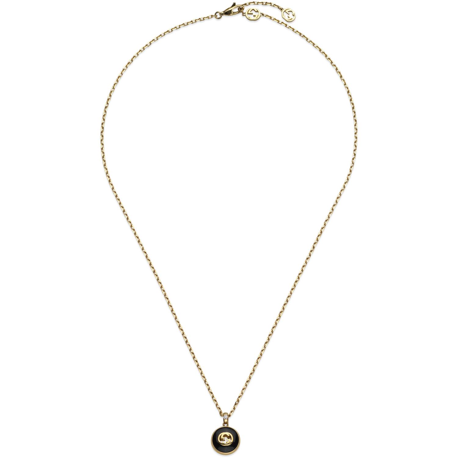 GUCCI - YBB789340001 - Interlocking Necklace in yellow gold, onyx and diamond