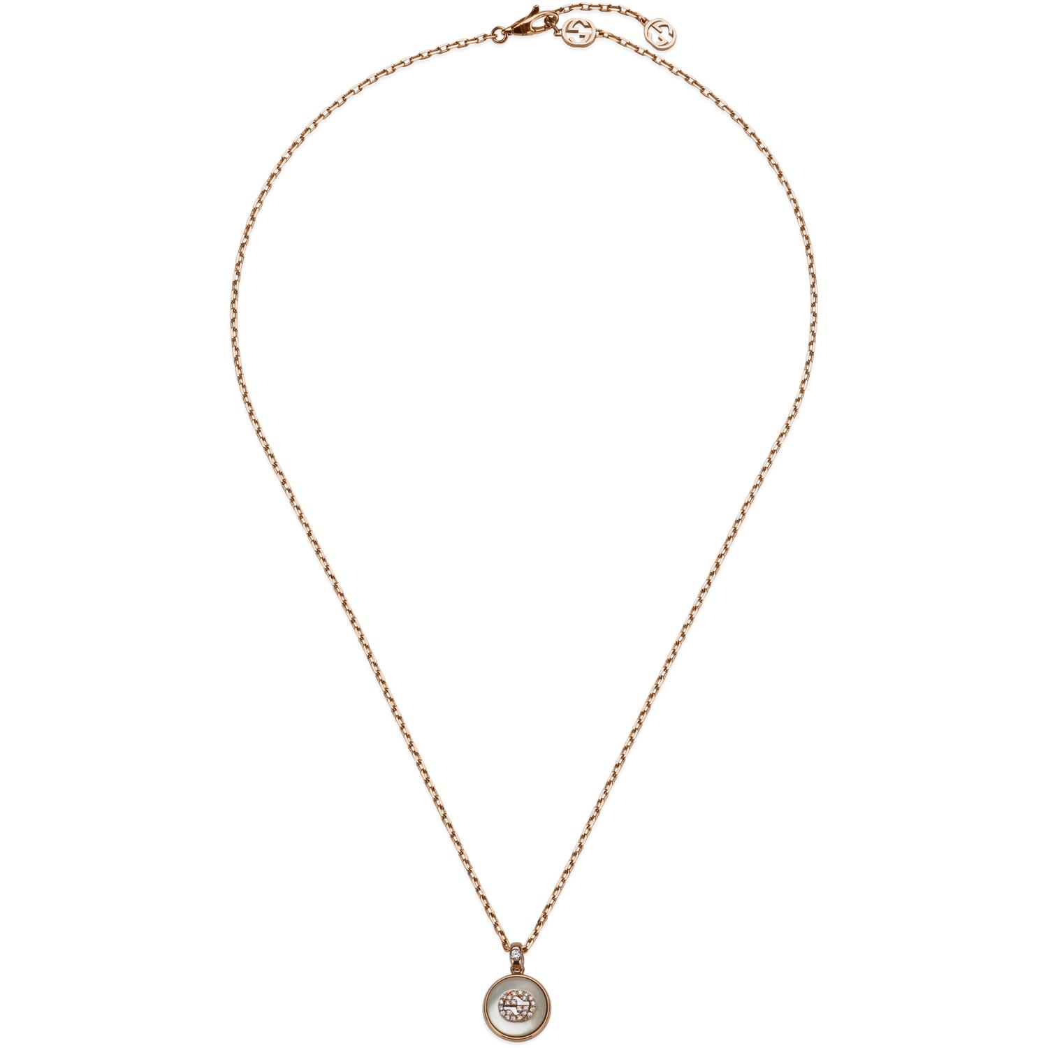 GUCCI - YBB789342001 - Interlocking Necklace in pink gold, mop, diamond, GG pavé