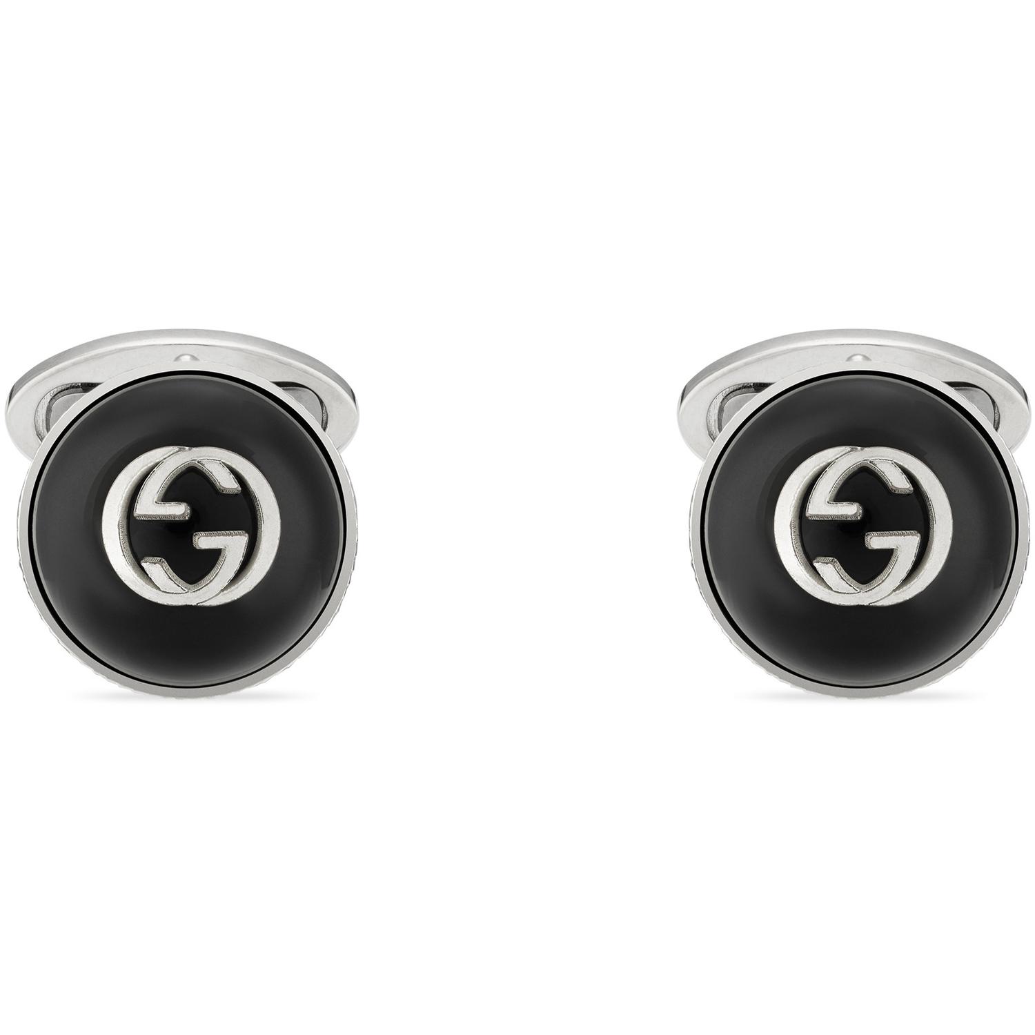 GUCCI - YBE645589002 - Interlocking G Cufflinks with motif in sterling silver and onyx
